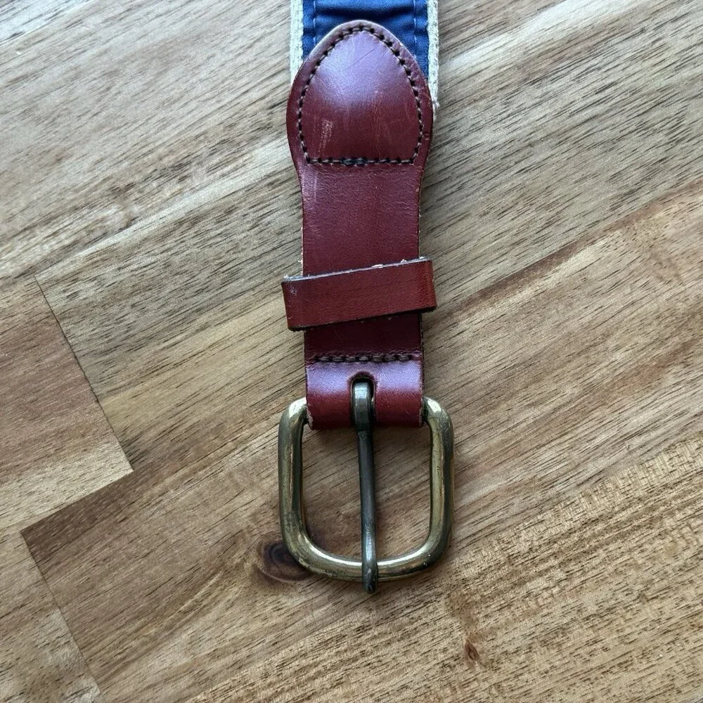 Leather Man Ltd Mens Belt 40 Fish Print Canvas Leather Brass USA Distressed READ
